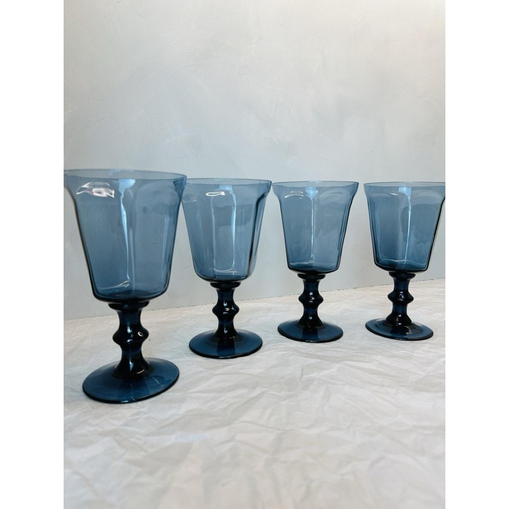 VIntage Lenox Antique Dark Blue Crystal Glass Set of 4 Goblet Wine Glasses - Picture 8 of 10